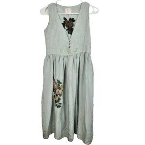 Margo London Womens Silk Floral Embroidered Dress Small Sage Sleeveless‎ BOHO